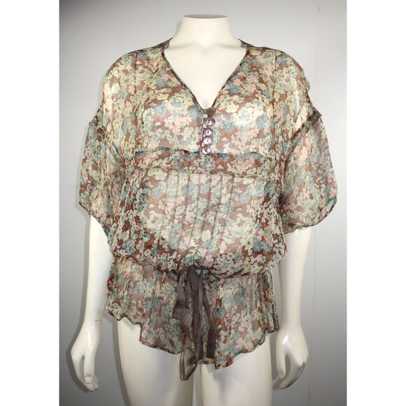 Stella McCartney Sheer Silk Blouse Size 36 Floral Cinched Waist Ruffles S  2 4 - Picture 2 of 13